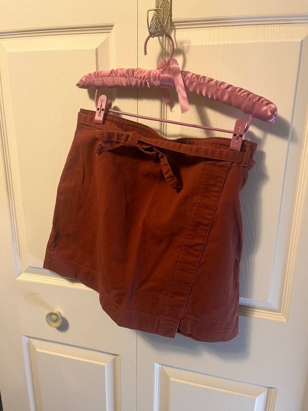 LOFT Rust Red Mini Skirt with Waist Tie
